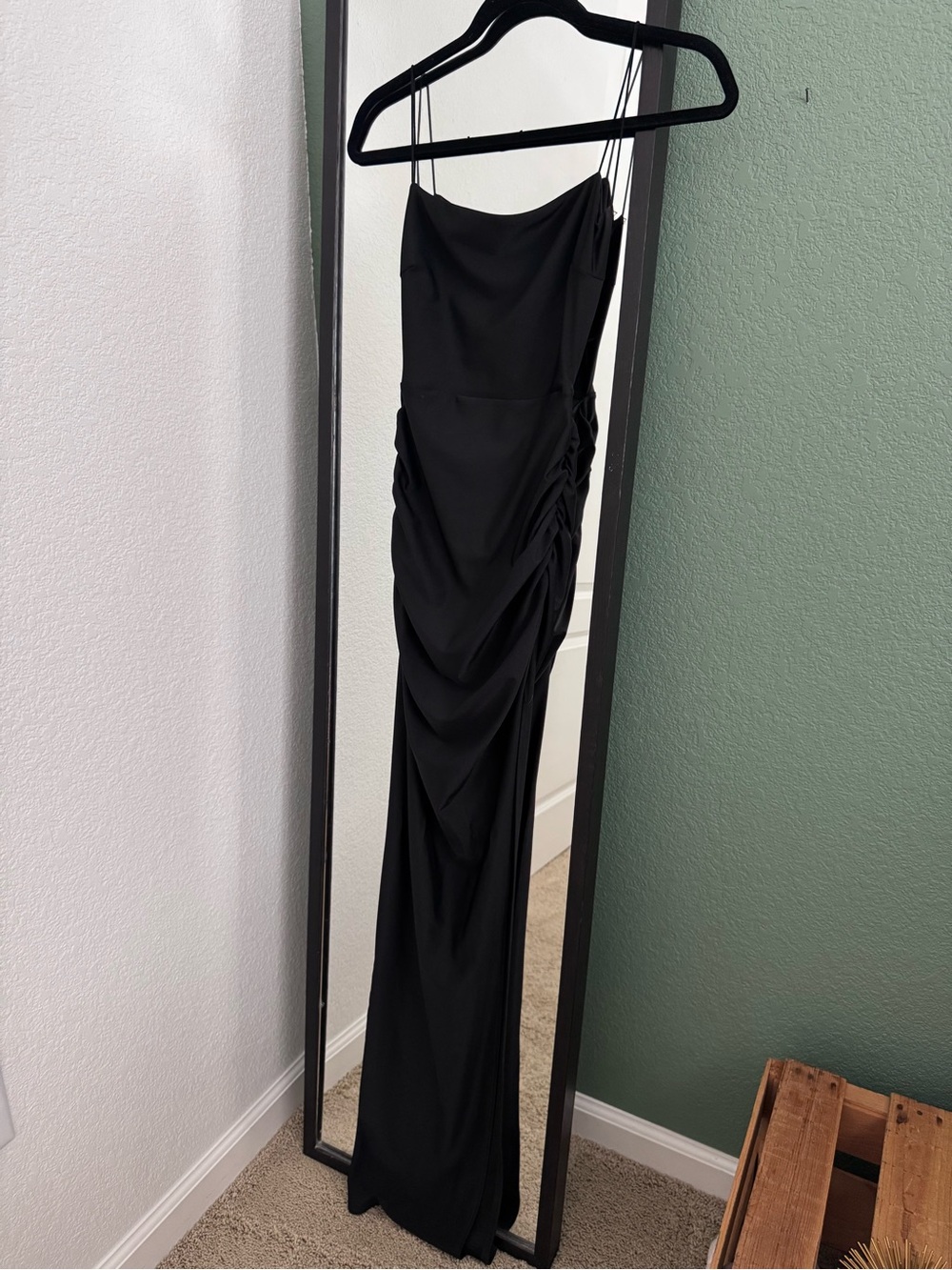 Sleek Black Maxi Slip Dress with Ruched Side Detail